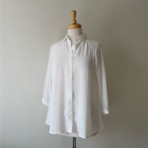 Minimalist Sheer Tate Button-Up Blouse – Ivory Relaxed Fit Shirt (S/M)